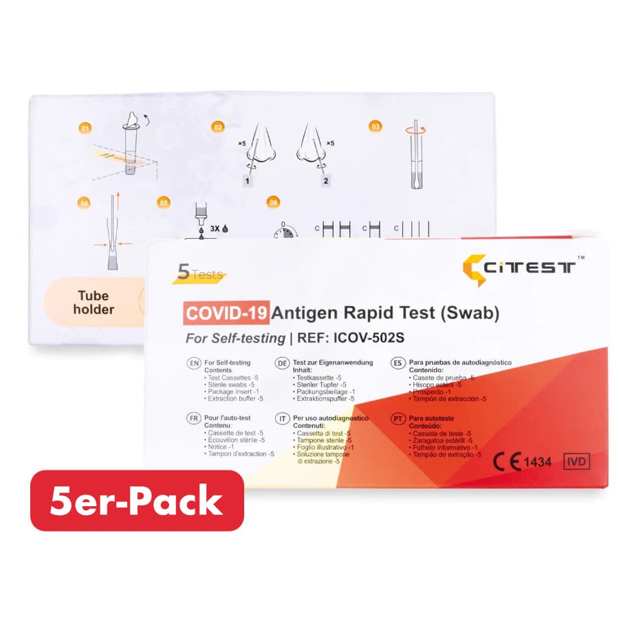 CITEST Diagnostics COVID-19 Antigen Rapid Test (Swab) Laientest AT1350/21 – 5er Pack
